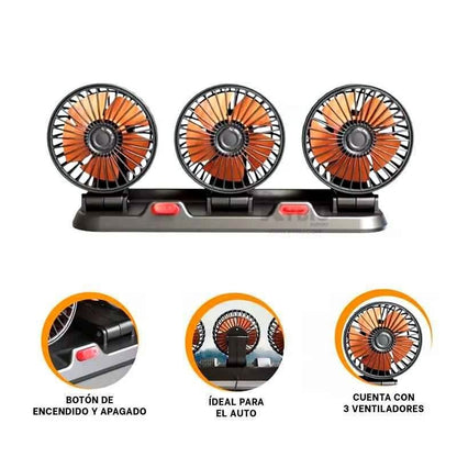 VENTILADOR TRIPLE DE AUTO GIRATORIO 360 NARANJA - MOD: MY-7158