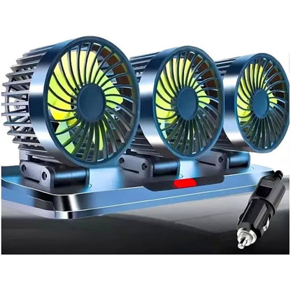 VENTILADOR TRIPLE DE AUTO GIRATORIO 360 VERDE - MOD: MY-7158