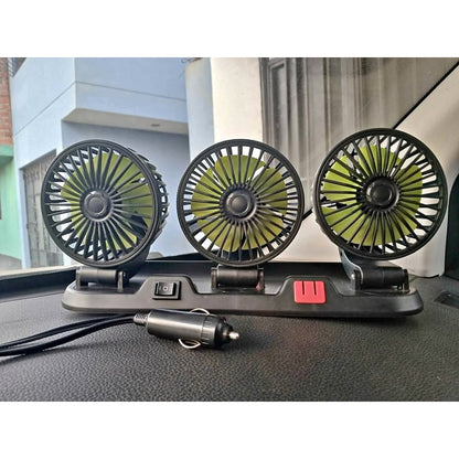 VENTILADOR TRIPLE DE AUTO GIRATORIO 360 VERDE - MOD: MY-7158