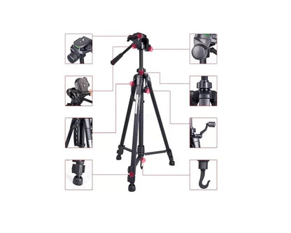 Kit Trípode 1.70m Profesional para Cámara + funda + adaptador de celular WEIFENG - MOD: WT-3560